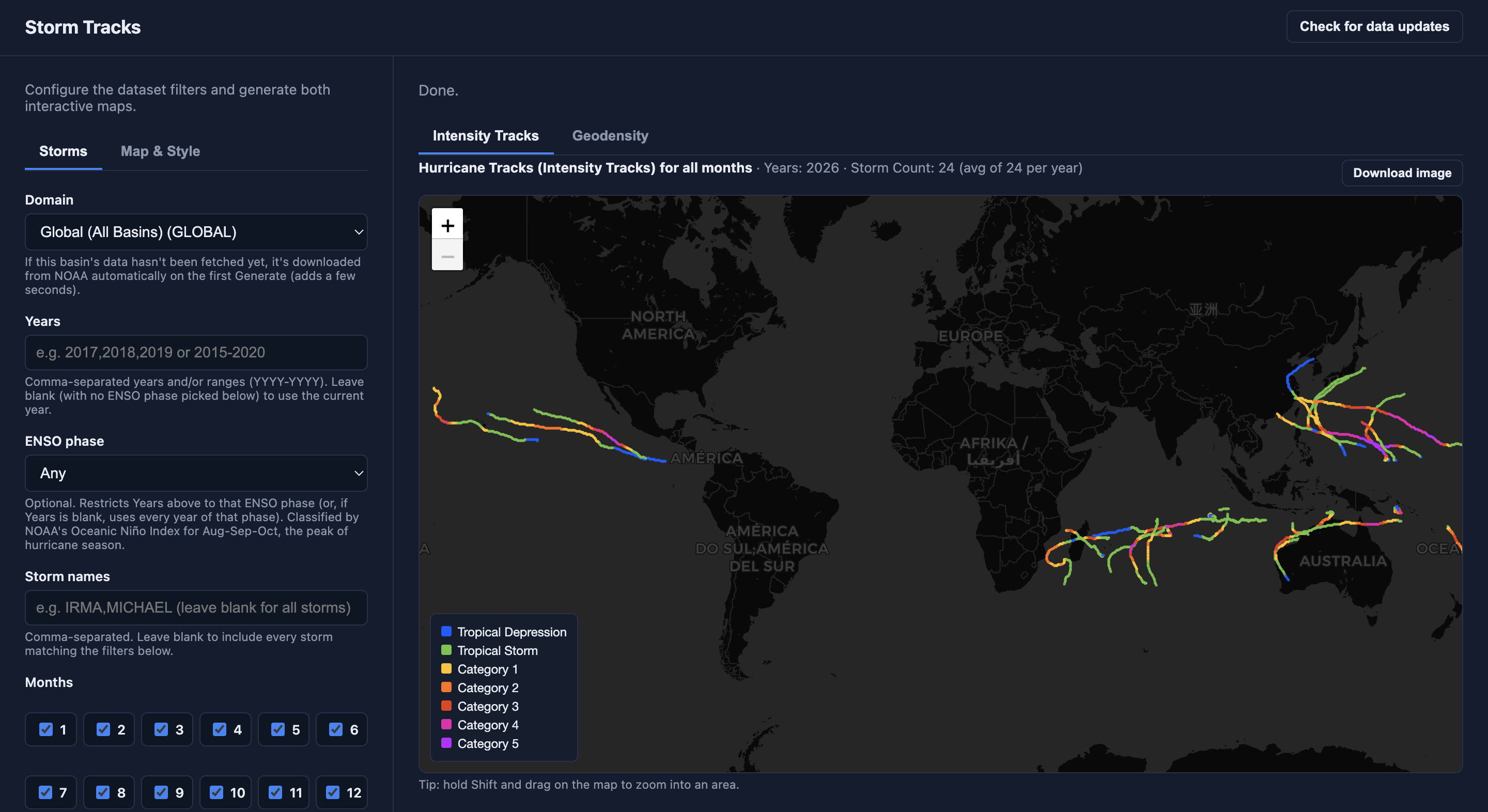 Storm Tracks interface